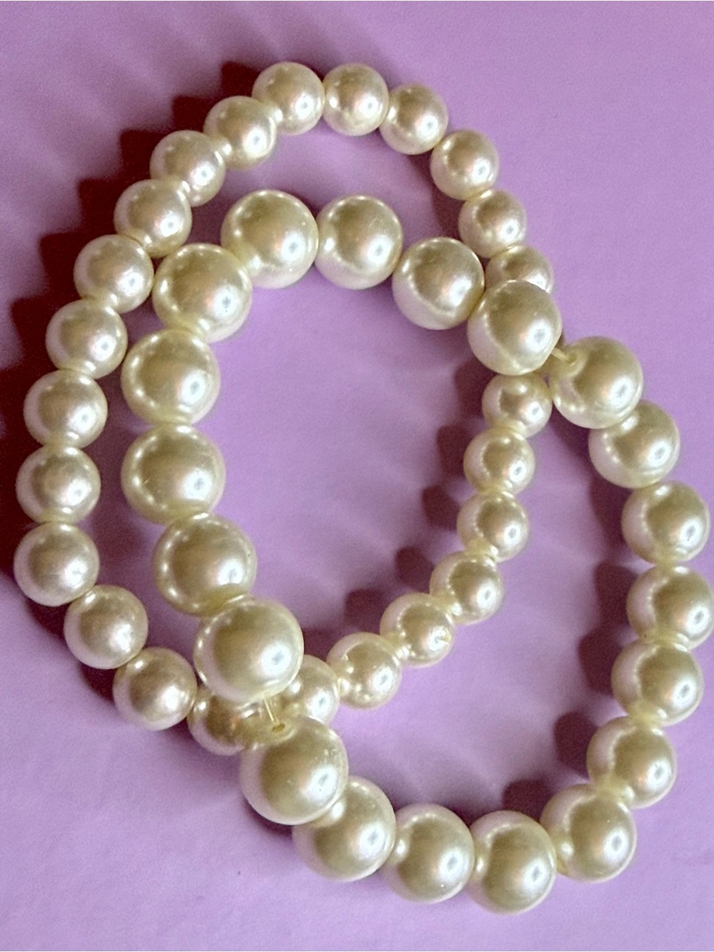 2 Classic Cream Pearl Bracelet Strand for Women have nice weight stretchy
